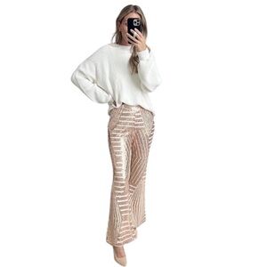 Unbranded Rose-Gold Sequin Flared Bell Bottom High Waist Pull-On Pants S NWOT